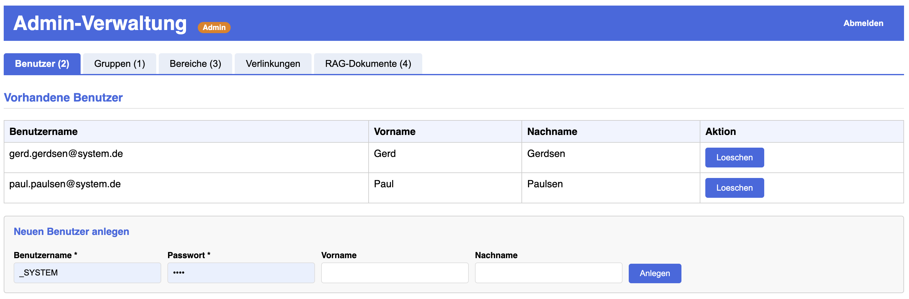 Admin – Tab Benutzer